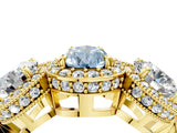Yellow gold Three-Stone Fancy Blue Pear Cut Halo Diamond Milgrain Band with Four-Prong Setting_10