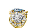 Yellow gold Three-Stone Fancy Blue Pear Cut Halo Diamond Milgrain Band with Four-Prong Setting_11
