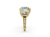 Yellow gold Three-Stone Fancy Blue Pear Cut Halo Diamond Milgrain Band with Four-Prong Setting_2