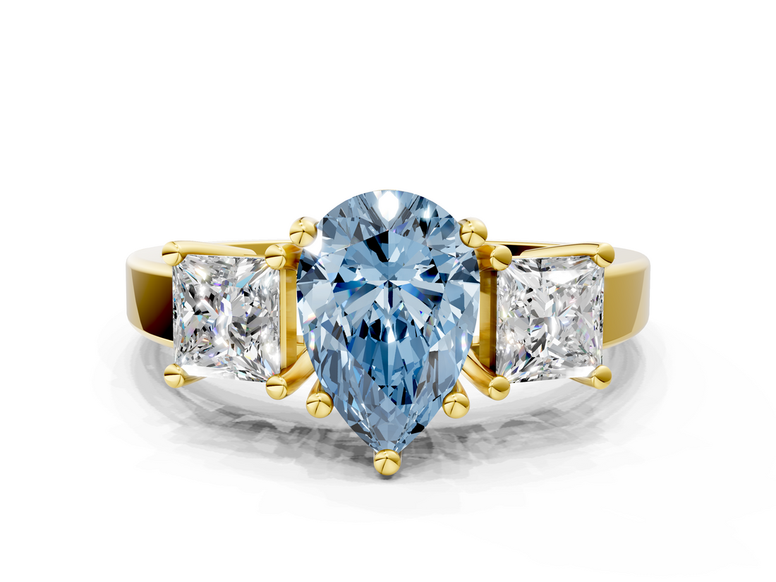 Yellow gold Three-Stone Fancy Blue Pear  Cut Solitaire Ring with Prong Setting_3