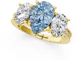 Yellow gold Three-Stone Fancy Blue Pear  Diamond Milgrain Pave Band with Prong Setting 2