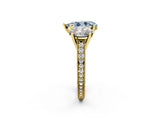Yellow gold Three-Stone Fancy Blue Pear  Diamond Milgrain Pave Band with Prong Setting 3
