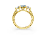 Yellow gold Three-Stone Fancy Blue Pear  Diamond Milgrain Pave Band with Prong Setting 4