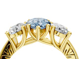 Yellow gold Three-Stone Fancy Blue Pear  Diamond Milgrain Pave Band with Prong Setting 5