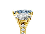 Yellow gold Three-Stone Fancy Blue Pear  Diamond Milgrain Pave Band with Prong Setting