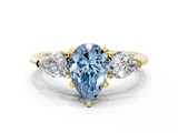Yellow gold Three-Stone Fancy Blue Pear  Diamond Ring with Pear Side Stones in Four-Prong Setting_79