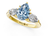 Yellow gold Three-Stone Fancy Blue Pear  Diamond Ring with Pear Side Stones in Four-Prong Setting_80