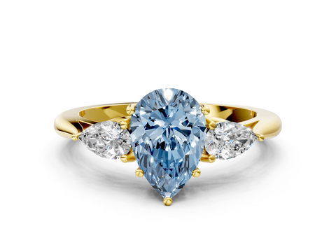 Yellow gold Three-Stone Fancy Blue Pear  Diamond Solitaire Ring with Pear Side Stones and Four-Prong Setting_48