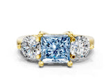Yellow gold Three-Stone Fancy Blue Princess  Brilliant Cut Solitaire Ring with Prong Setting on a Classic Band 1