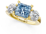Yellow gold Three-Stone Fancy Blue Princess  Brilliant Cut Solitaire Ring with Prong Setting on a Classic Band 2