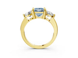 Yellow gold Three-Stone Fancy Blue Princess  Brilliant Cut Solitaire Ring with Prong Setting on a Classic Band 4