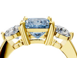 Yellow gold Three-Stone Fancy Blue Princess  Brilliant Cut Solitaire Ring with Prong Setting on a Classic Band 5