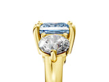 Yellow gold Three-Stone Fancy Blue Princess  Brilliant Cut Solitaire Ring with Prong Setting on a Classic Band