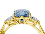 Yellow gold Three-Stone Fancy Blue Princess Cut Brilliant Diamond Solitaire Ring with Tapered Band and Four-Prong Setting_10