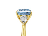 Yellow gold Three-Stone Fancy Blue Princess Cut Brilliant Diamond Solitaire Ring with Tapered Band and Four-Prong Setting_11