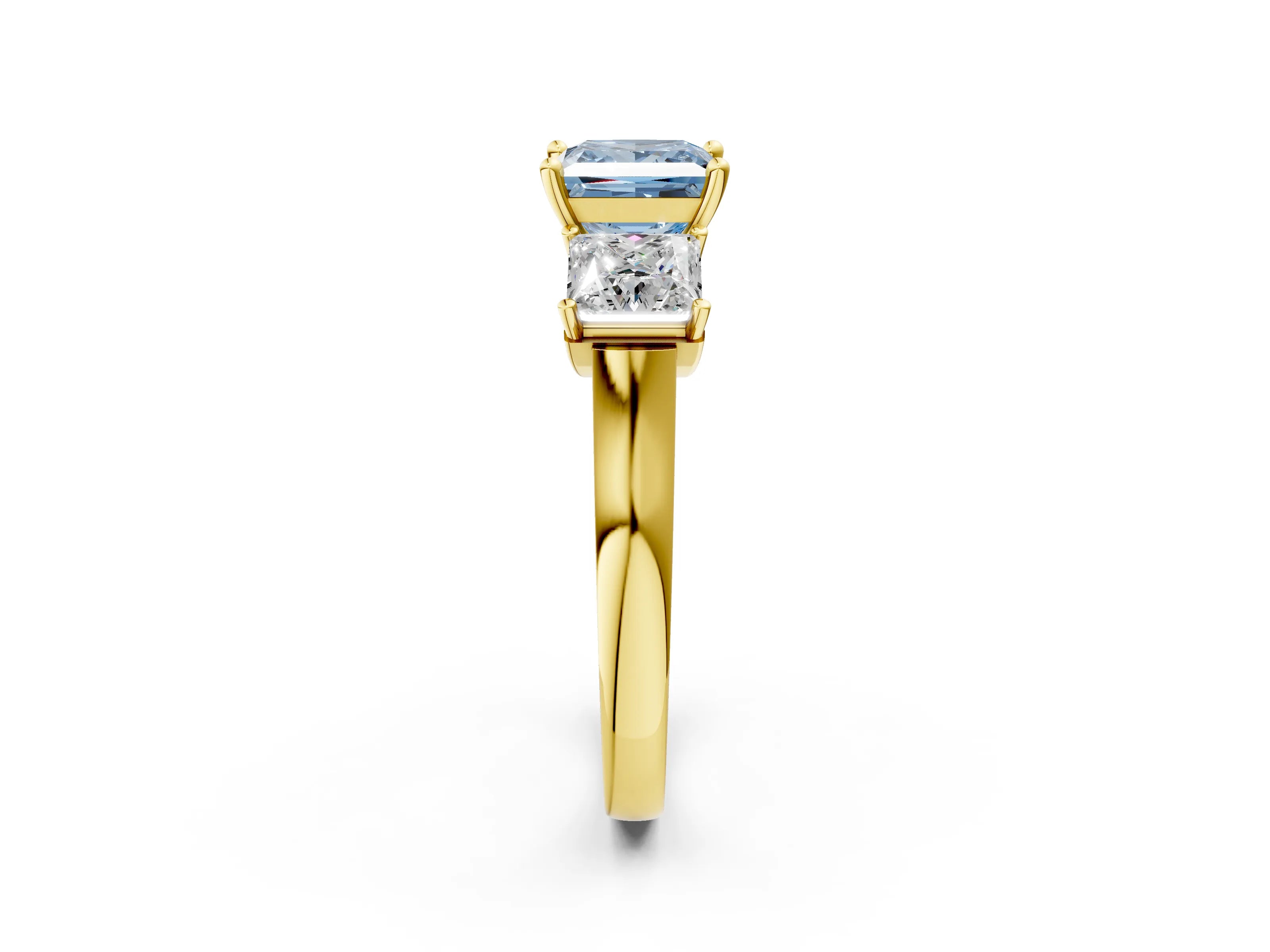 Yellow gold Three-Stone Fancy Blue Princess Cut Brilliant Diamond Trellis Ring with Comfort Fit Band_2