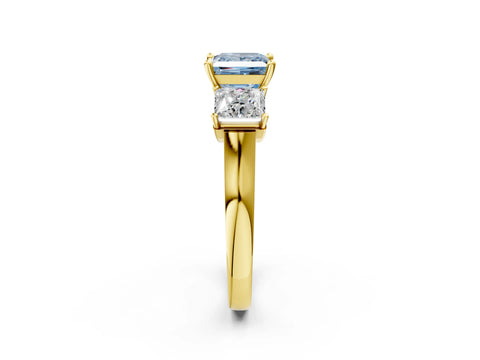 Yellow gold Three-Stone Fancy Blue Princess Cut Brilliant Diamond Trellis Ring with Comfort Fit Band_2