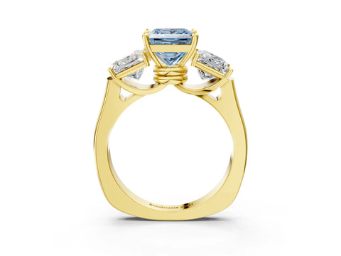 Yellow gold Three-Stone Fancy Blue Princess Cut Brilliant Diamond Trellis Ring with Comfort Fit Band_3