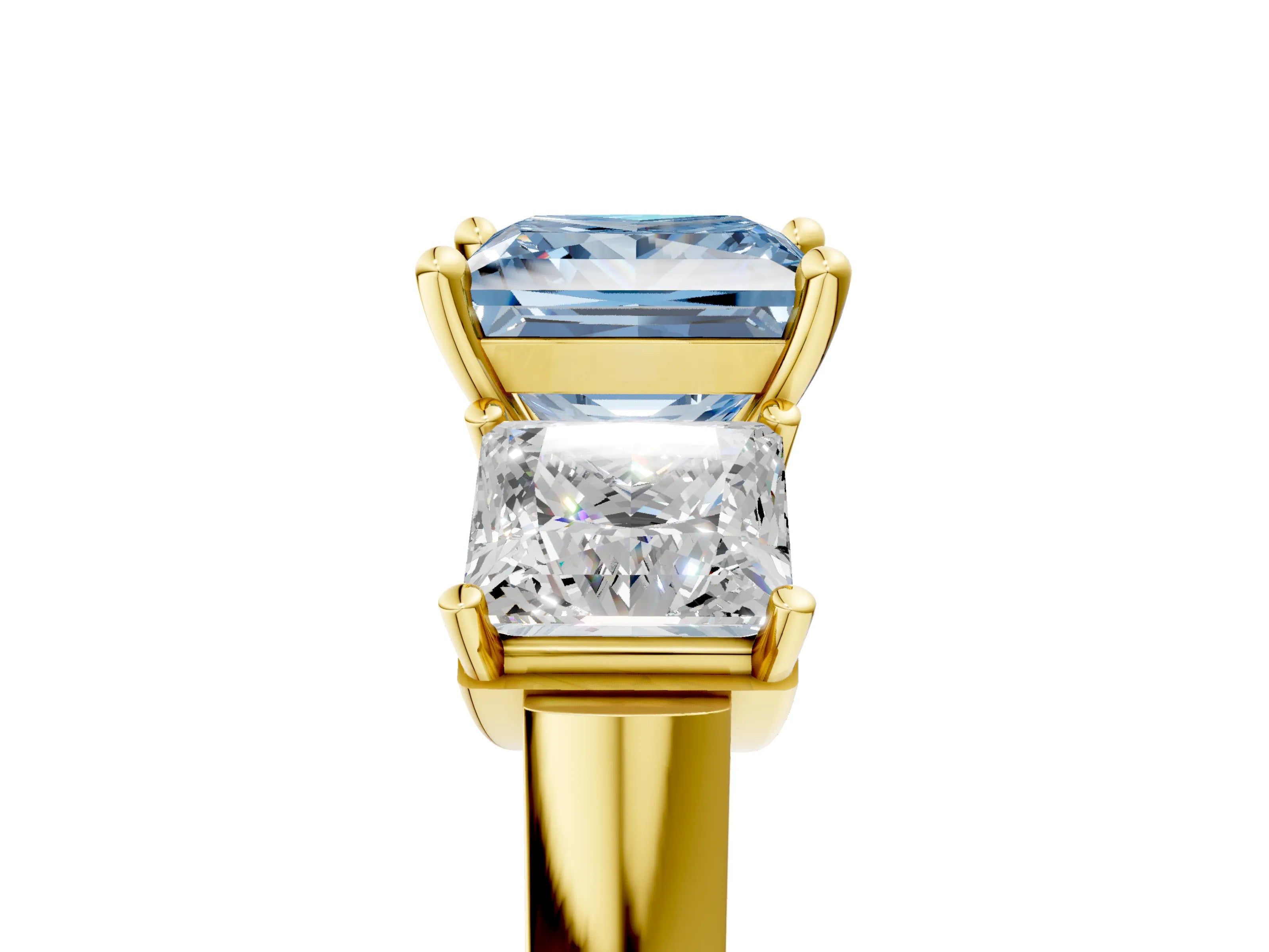 Yellow gold Three-Stone Fancy Blue Princess Cut Brilliant Diamond Trellis Ring with Comfort Fit Band_5