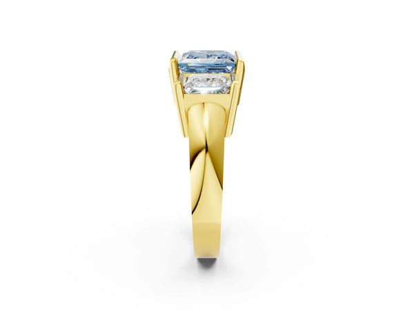 Yellow gold Three Stone Fancy Blue Princess Cut Cut Channel Set Diamond Ring
