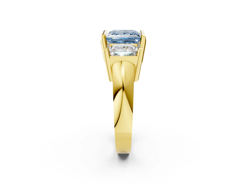 Yellow gold Three Stone Fancy Blue Princess Cut Cut Channel Set Diamond Ring_2