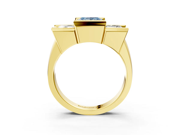Yellow gold Three Stone Fancy Blue Princess Cut Cut Channel Set Diamond Ring