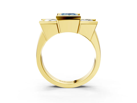 Yellow gold Three Stone Fancy Blue Princess Cut Cut Channel Set Diamond Ring_3