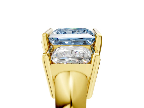 Yellow gold Three Stone Fancy Blue Princess Cut Cut Channel Set Diamond Ring_5