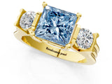 Yellow gold Three-Stone Fancy Blue Princess Cut Cut Classic Band Prong Setting Ring_1