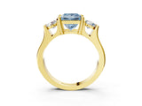 Yellow gold Three-Stone Fancy Blue Princess Cut Cut Classic Band Prong Setting Ring_3