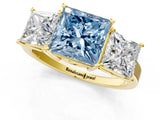 Yellow gold Three-Stone Fancy Blue Princess Cut Cut Diamond Engagement Ring with Flat Band and Four-Prong Setting_13