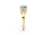 Yellow gold Three-Stone Fancy Blue Princess Cut Cut Diamond Engagement Ring with Flat Band and Four-Prong Setting_14