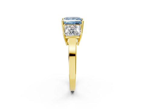 Yellow gold Three-Stone Fancy Blue Princess Cut Cut Diamond Engagement Ring with Flat Band and Four-Prong Setting_14