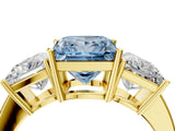 Yellow gold Three-Stone Fancy Blue Princess Cut Cut Diamond Engagement Ring with Flat Band and Four-Prong Setting_16