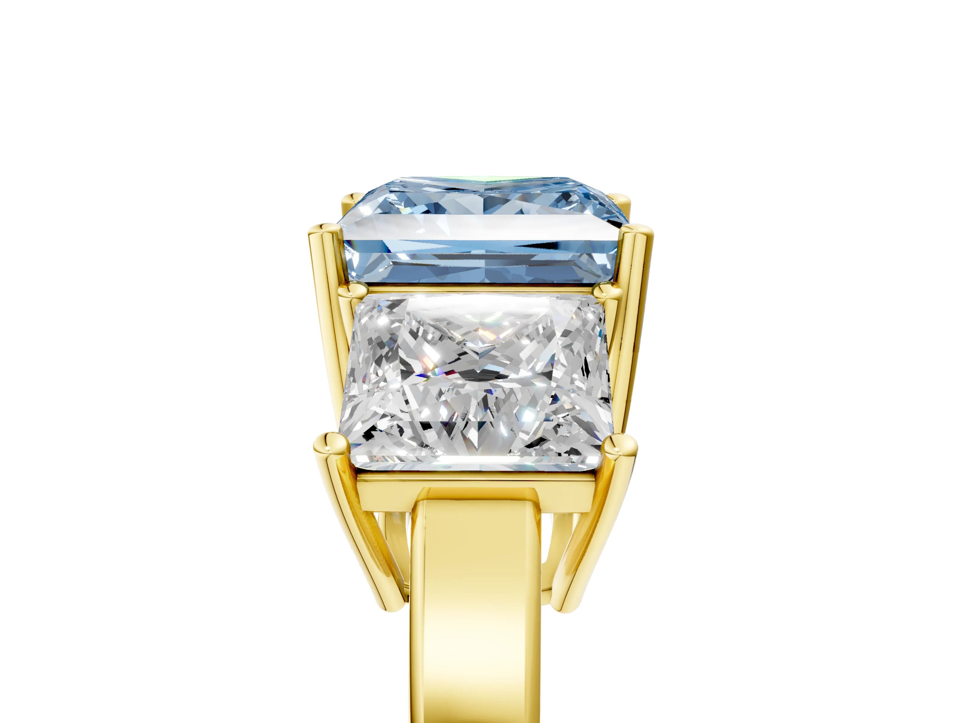 Yellow gold Three-Stone Fancy Blue Princess Cut Cut Diamond Engagement Ring with Flat Band and Four-Prong Setting_17
