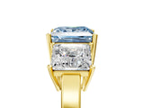 Yellow gold Three-Stone Fancy Blue Princess Cut Cut Diamond Engagement Ring with Flat Band and Four-Prong Setting_17