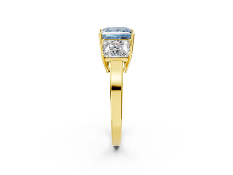 Yellow gold Three-Stone Fancy Blue Princess Cut Cut Diamond Engagement Ring with Flat Band and Four-Prong Setting_2