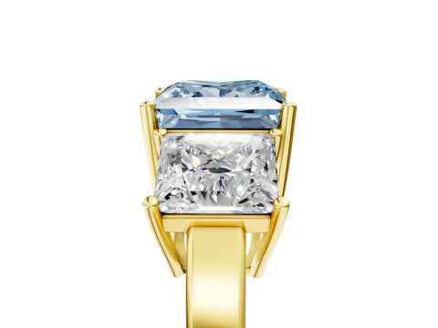Yellow gold Three-Stone Fancy Blue Princess Cut Cut Diamond Engagement Ring with Flat Band and Four-Prong Setting_5