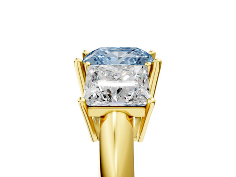 Yellow gold Three-Stone Fancy Blue Princess Cut Cut Diamond Engagement Ring with Prong Setting on a White Gold Band_29
