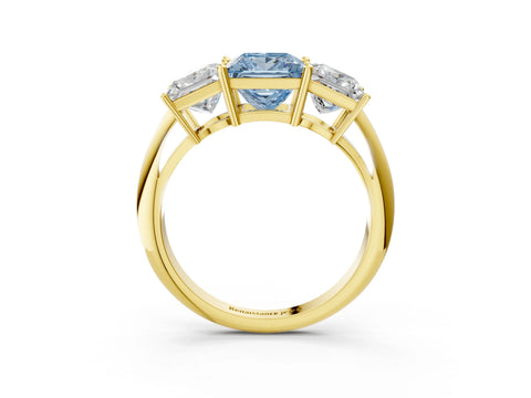 Yellow gold Three-Stone Fancy Blue Princess Cut Cut Diamond Engagement Ring with Prong Setting on a White Gold Band_3