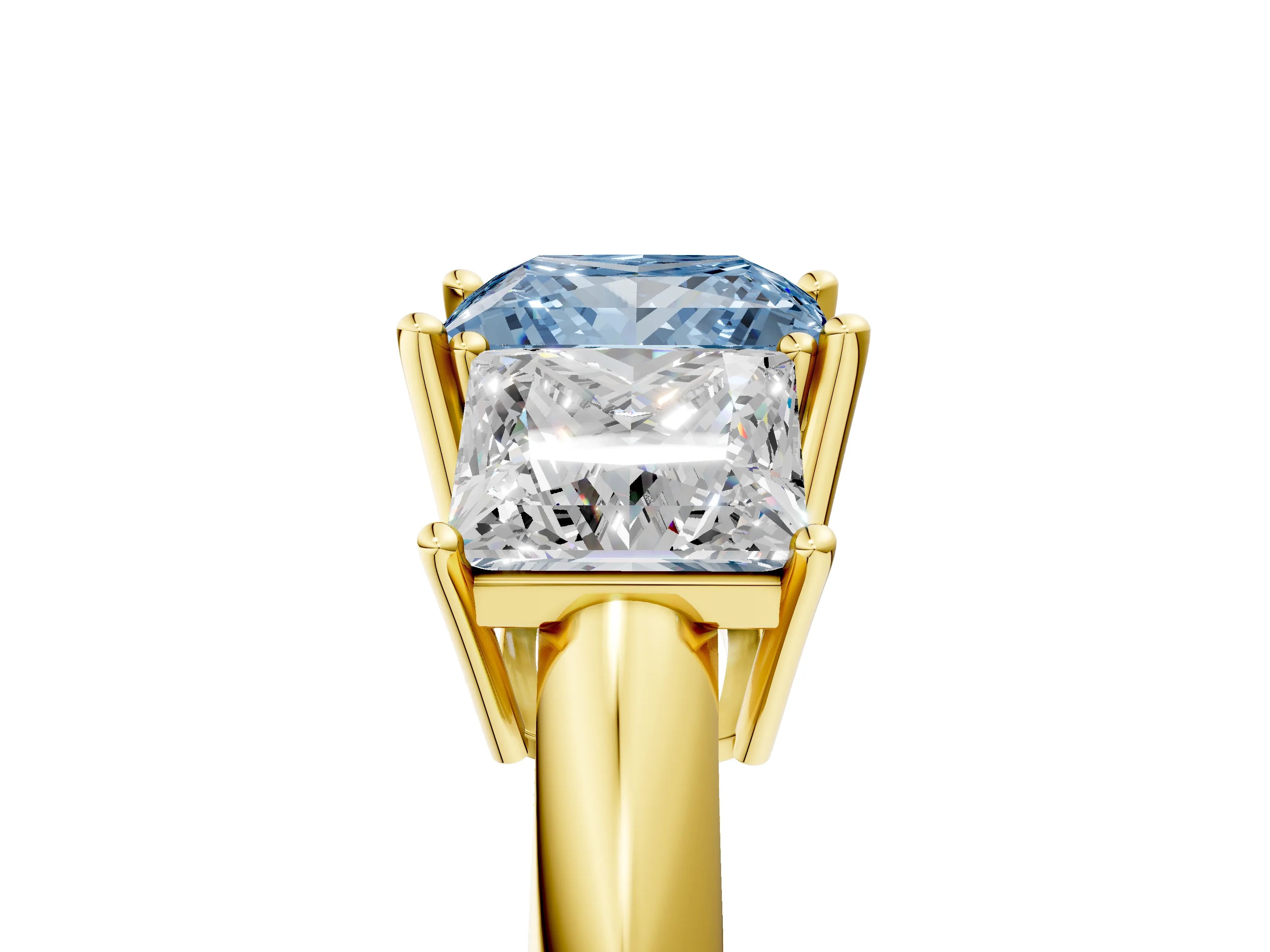 Yellow gold Three-Stone Fancy Blue Princess Cut Cut Diamond Engagement Ring with Prong Setting on a White Gold Band_5