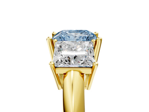 Yellow gold Three-Stone Fancy Blue Princess Cut Cut Diamond Engagement Ring with Prong Setting on a White Gold Band_5