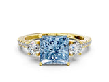 Yellow gold Three-Stone Fancy Blue Princess Cut Cut Diamond Pavé Band with Prong Setting_15