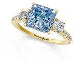 Yellow gold Three-Stone Fancy Blue Princess Cut Cut Diamond Pavé Band with Prong Setting_16