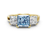 Yellow gold Three-Stone Fancy Blue Princess Cut Cut Diamond Ring with Channel Set Band and Four-Prong Setting_24