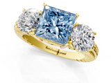 Yellow gold Three-Stone Fancy Blue Princess Cut Cut Diamond Ring with Channel-Set Band and Prong Setting_1