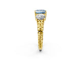 Yellow gold Three-Stone Fancy Blue Princess Cut Cut Diamond Ring with Channel-Set Band and Prong Setting_2