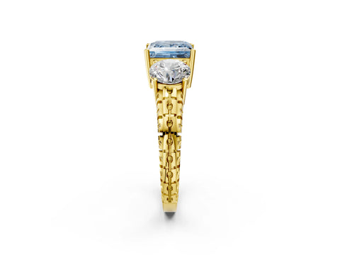 Yellow gold Three-Stone Fancy Blue Princess Cut Cut Diamond Ring with Channel-Set Band and Prong Setting_2