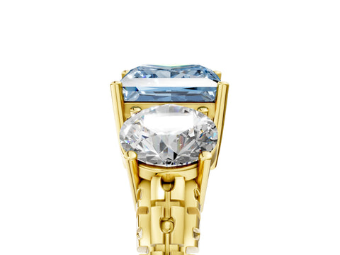 Yellow gold Three-Stone Fancy Blue Princess Cut Cut Diamond Ring with Channel-Set Band and Prong Setting_5