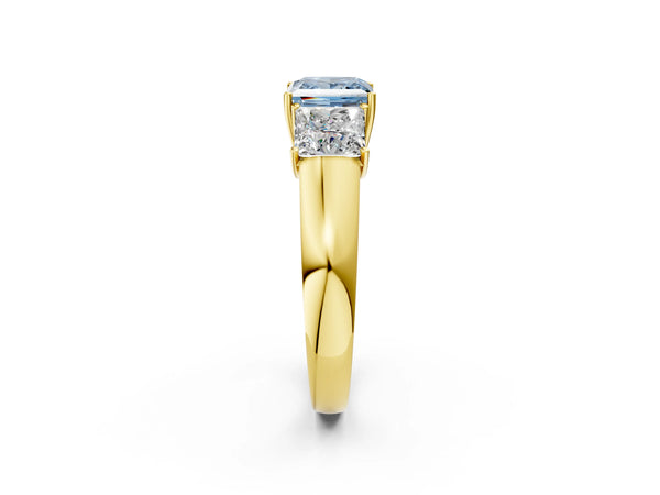 Yellow gold Three-Stone Fancy Blue Princess Cut Cut Diamond Ring with Prong Setting and Classic Band